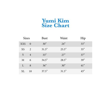 yumi kim size chart.